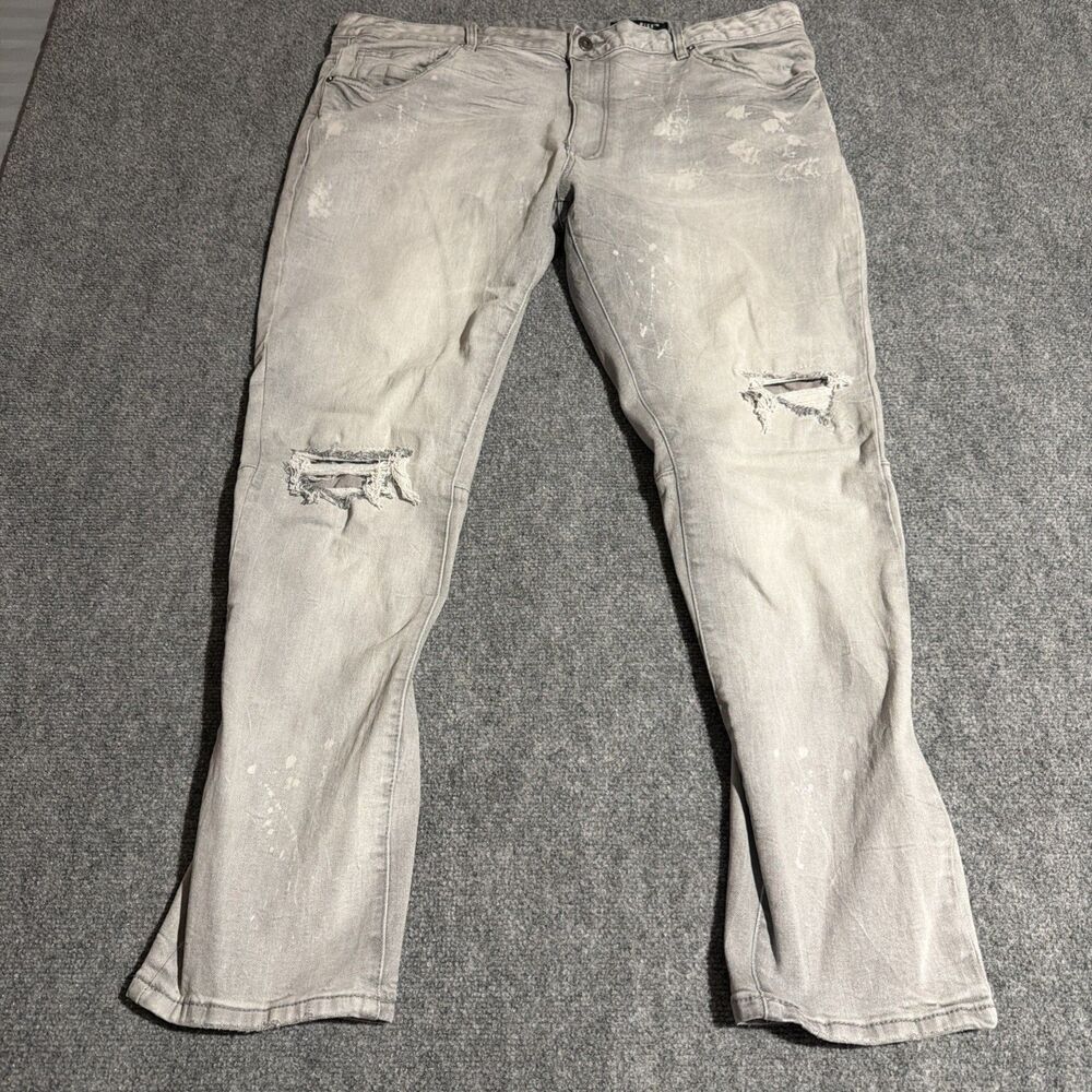 Smoke Rise Jeans Mens 44x32 Size Gray Distressed Paint Splatter Light Wash